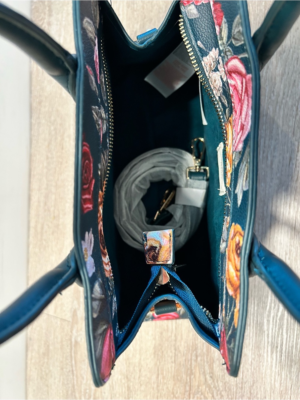 Fable England Teal Roses Structured Tote - Picture 10 of 12